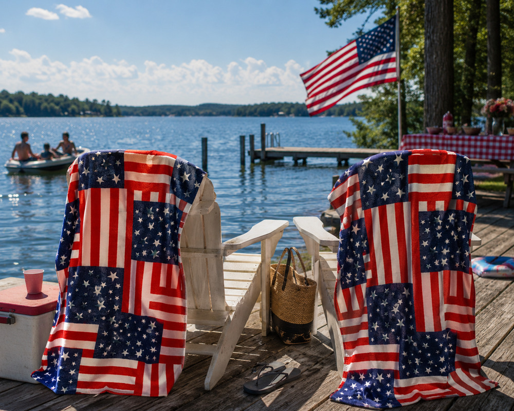 Vintage Y2K Old Navy American Flag Beach Towels Lot of 2 Patriotic USA 56 x 29